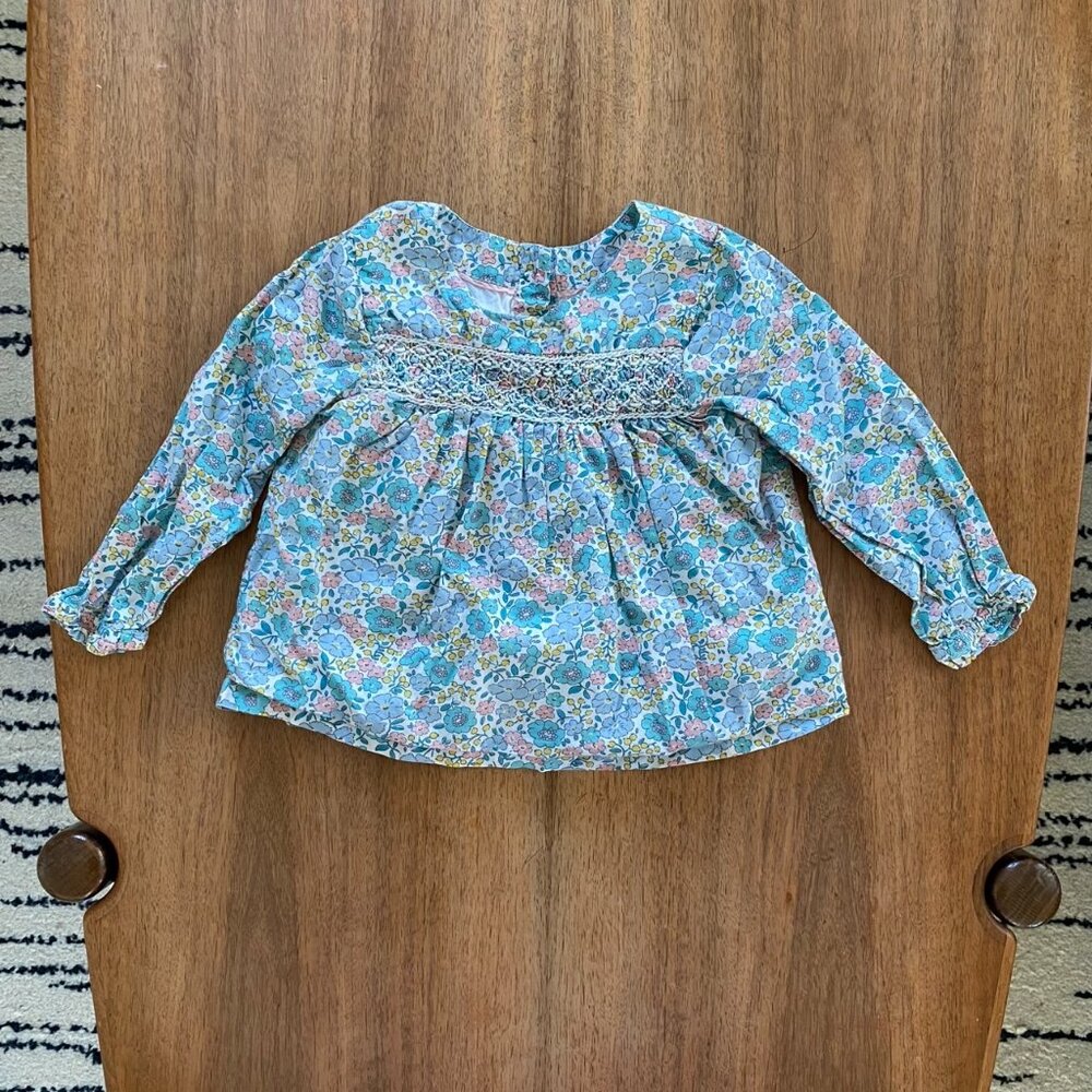 Beautiful Baby Boden smocked yoke floral blouse, size 12-18 months, super soft